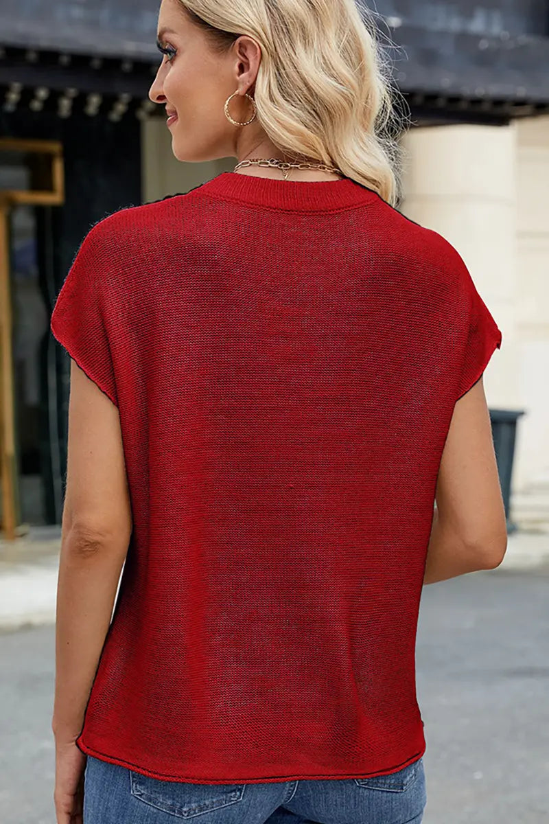 Ronde hals korte mouw gebreide sweater-vest