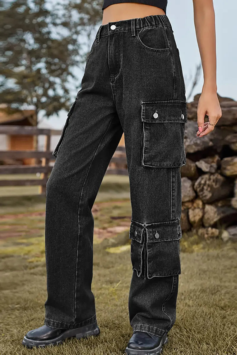 Gewassen denim broek met meerdere zakken
