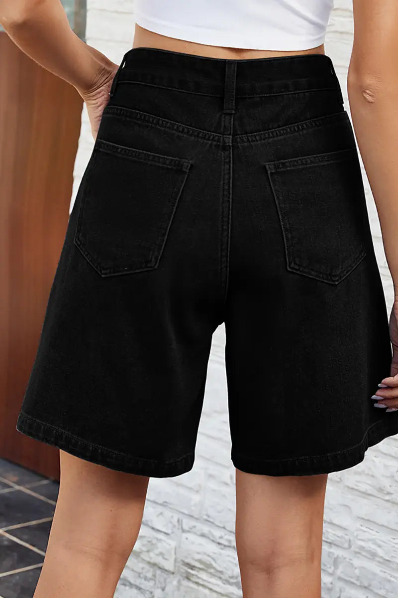 Adjustable Waist Denim Bermuda Shorts