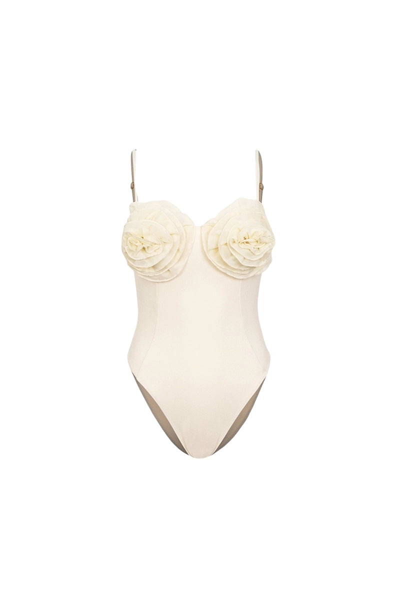 Floral Appliqué Solid One-Piece Swimsuit