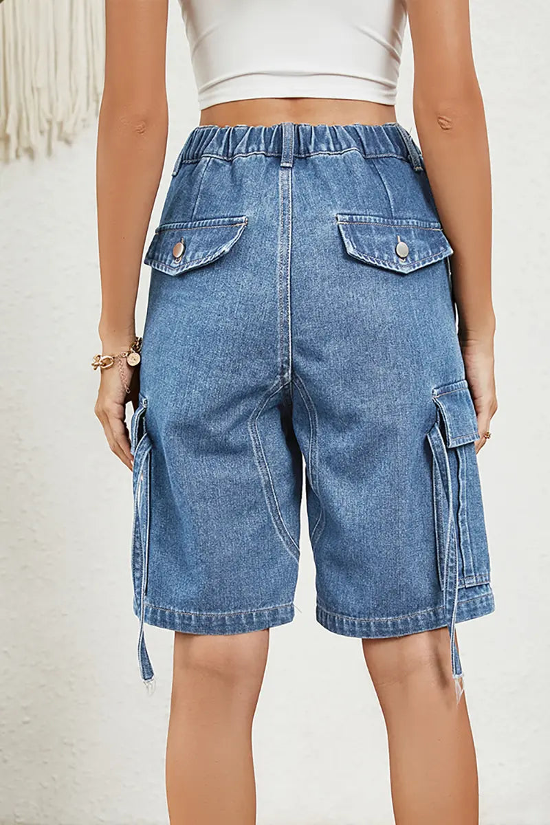 Gewassen utility denim shorts