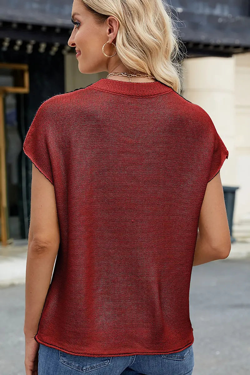 Ronde hals korte mouw gebreide sweater-vest