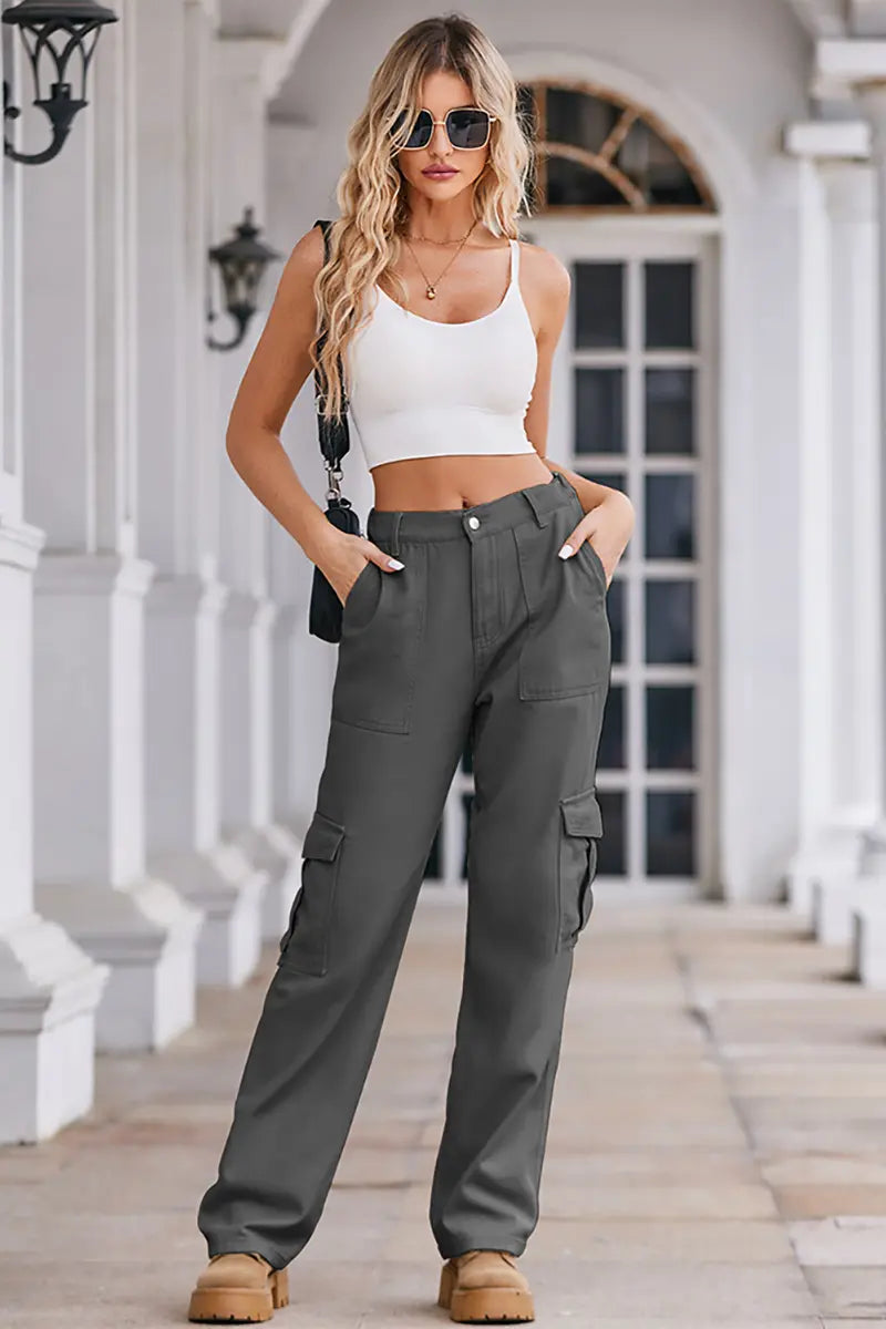 Lente Was Denim Trekkoord Cargo Broek