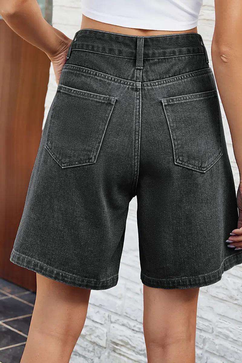 Adjustable Waist Denim Bermuda Shorts