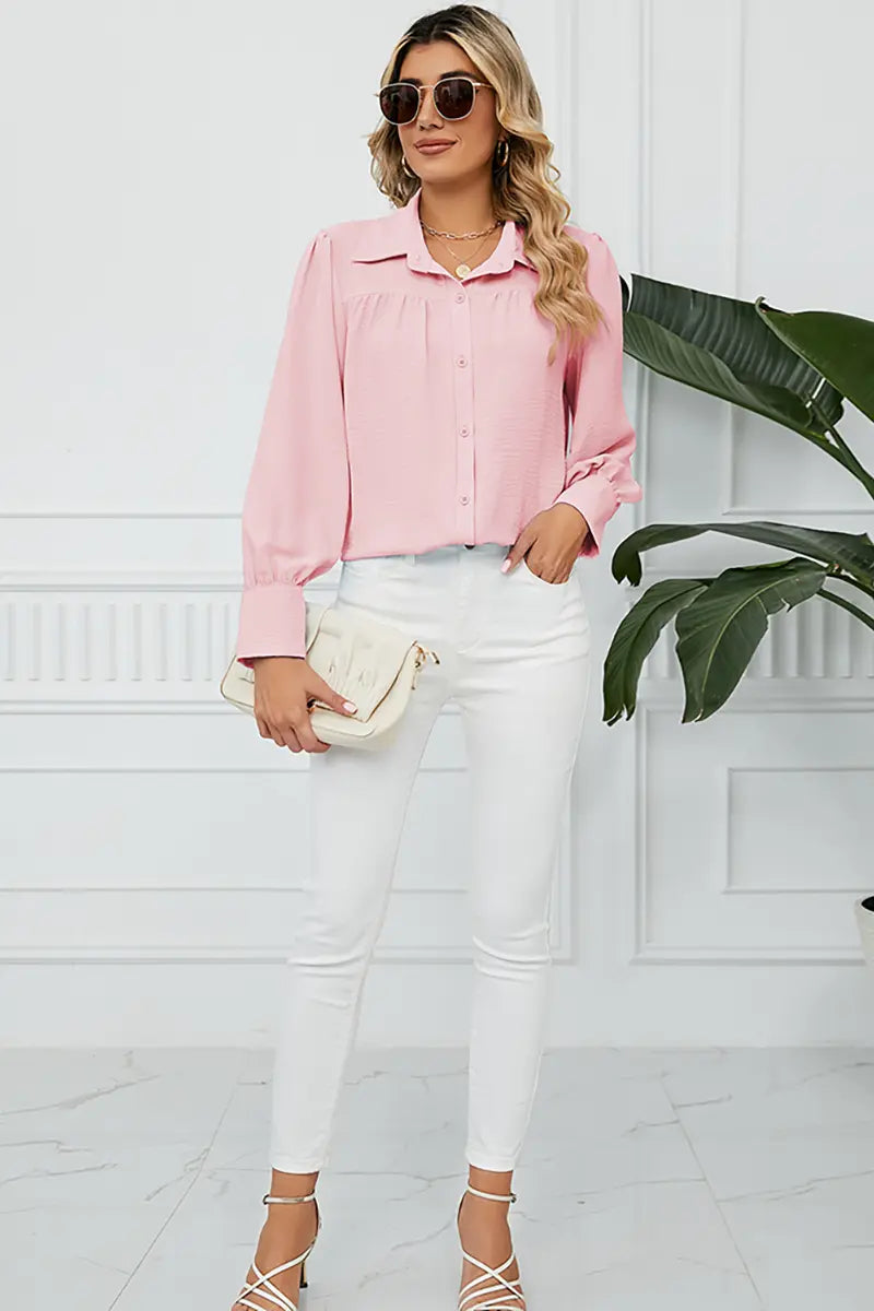 Chiffon Loose-Fit Button-Up Shirt