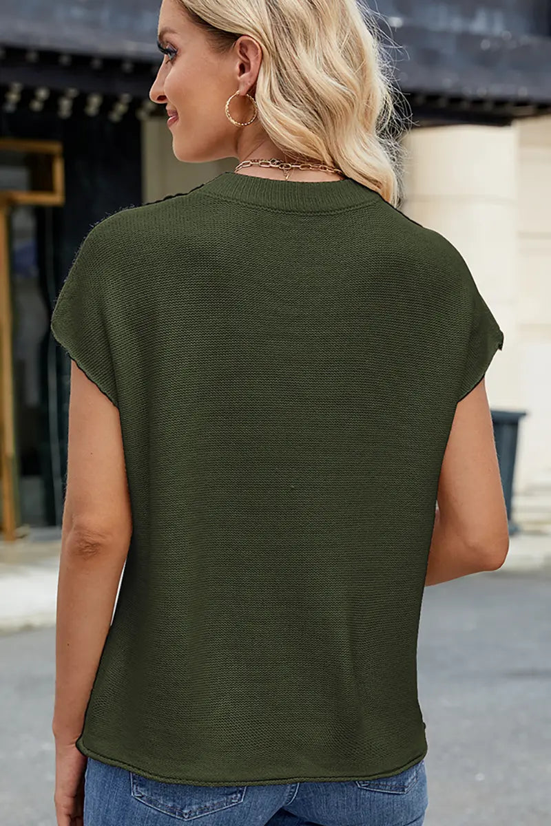 Ronde hals korte mouw gebreide sweater-vest