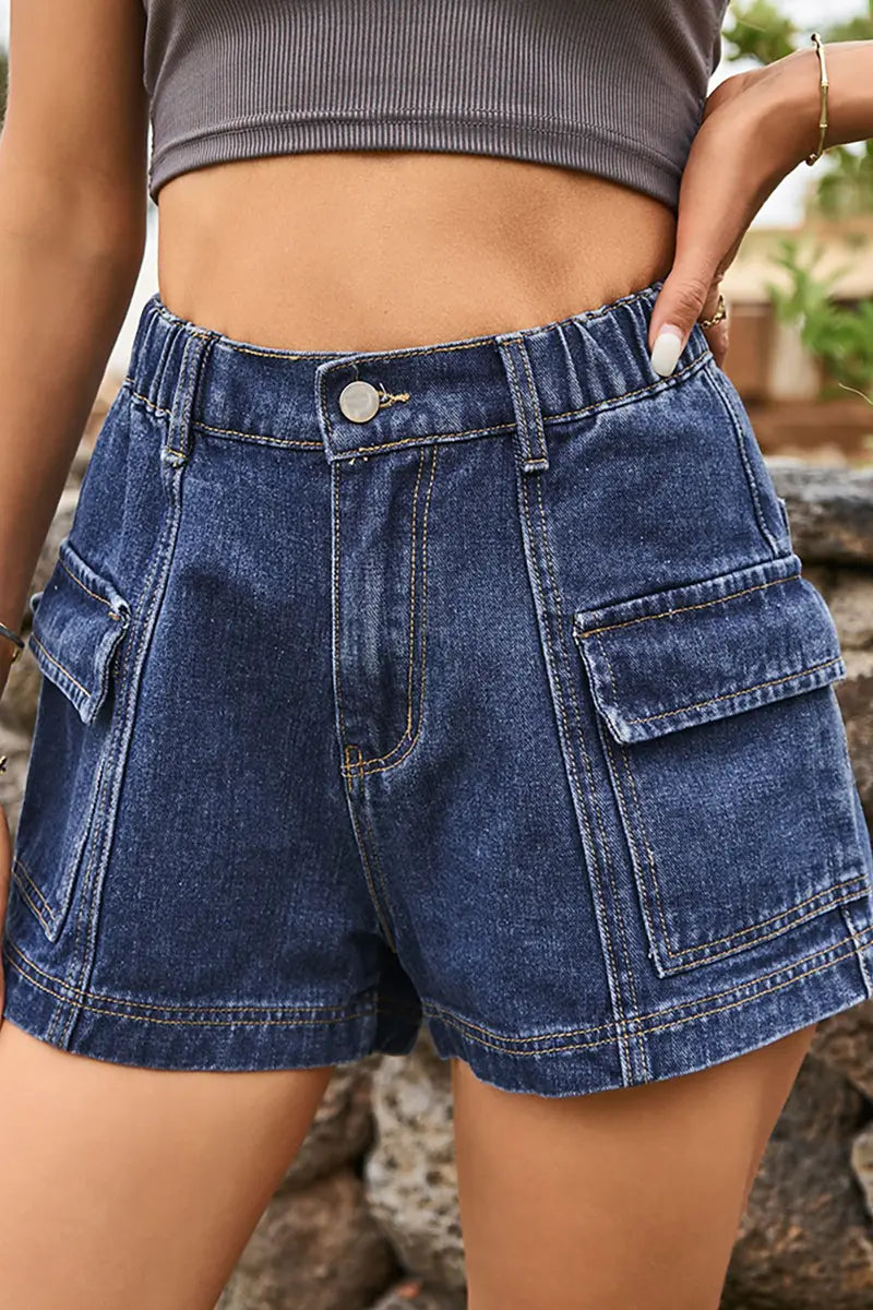 American-Style Denim Cargo Shorts
