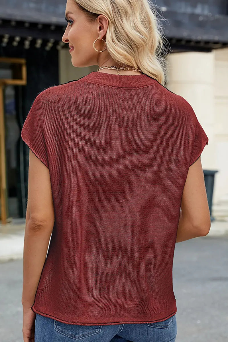 Ronde hals korte mouw gebreide sweater-vest