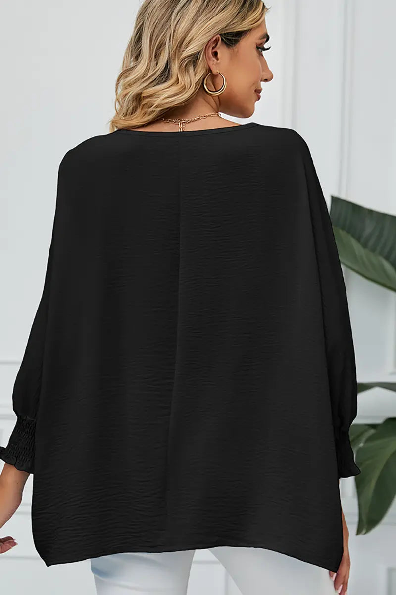 Loose-Fit Chiffon Blouse with 3/4 Sleeves