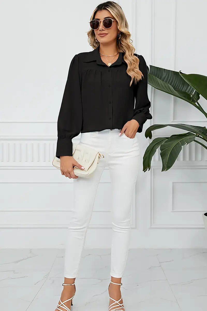 Chiffon Loose-Fit Button-Up Shirt