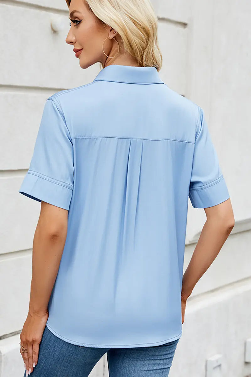 Relaxed Fit Korte Mouw Denim-Look Overhemd