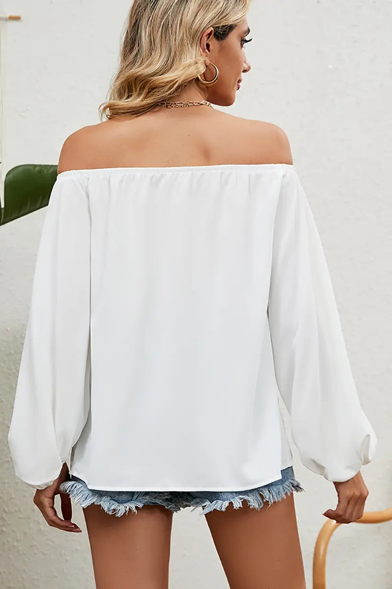 Off-shoulder effen chiffon blouse