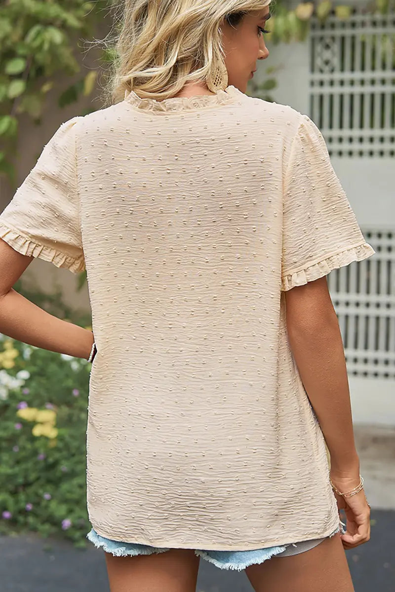 Chic Princess-Sleeve Cutwork Chiffon Blouse