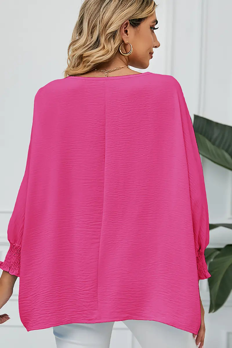 Loose-Fit Chiffon Blouse with 3/4 Sleeves