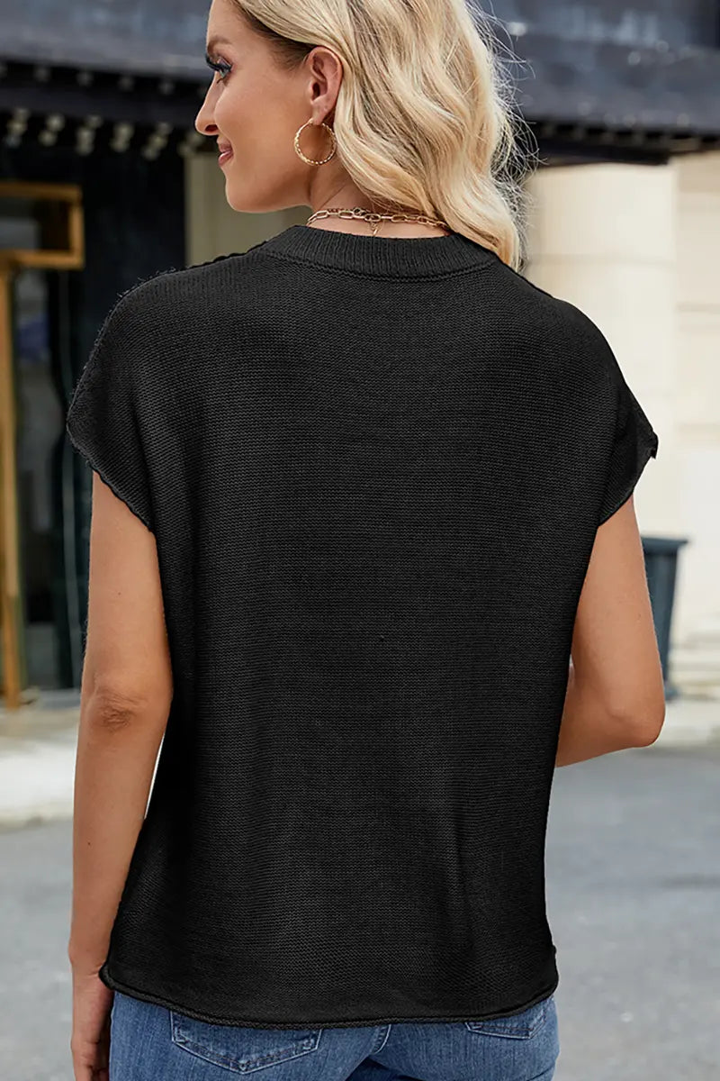 Ronde hals korte mouw gebreide sweater-vest