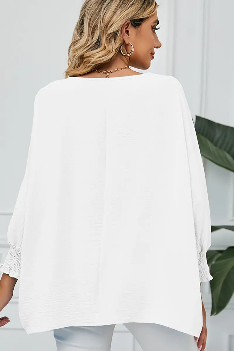 Loose-Fit Chiffon Blouse with 3/4 Sleeves