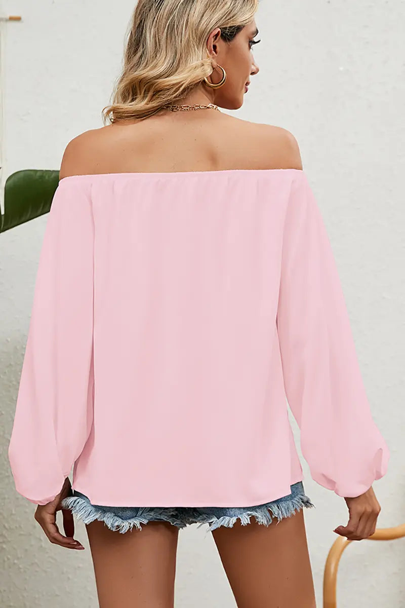 Off-shoulder effen chiffon blouse