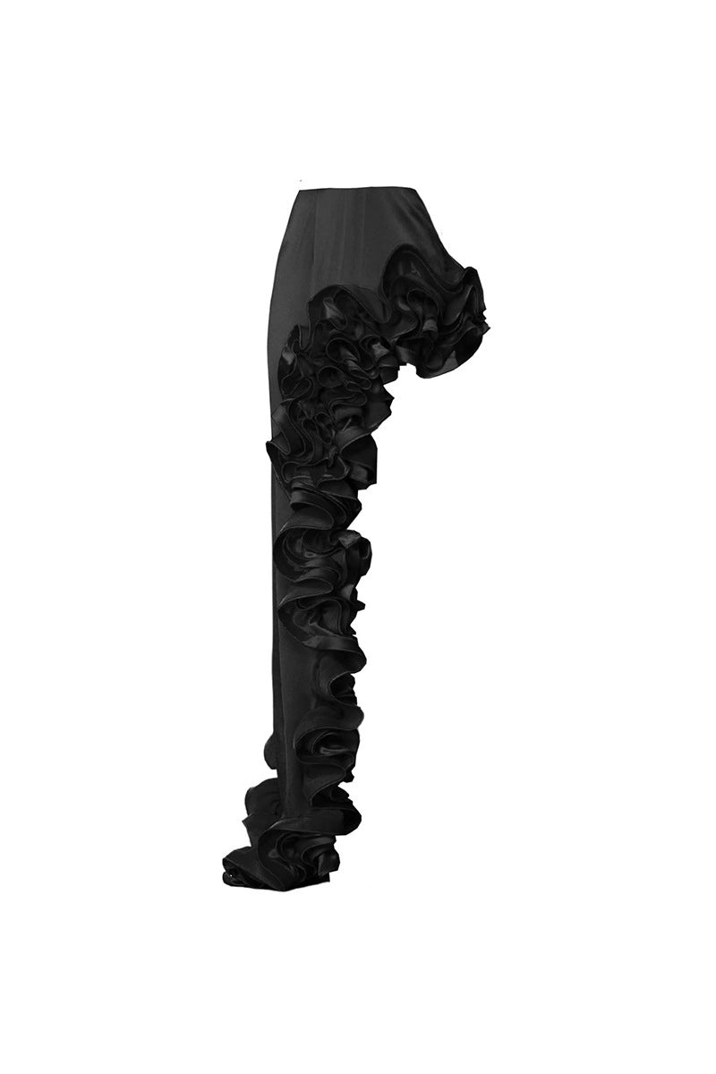Ruffle V-hals Zwarte Badpak