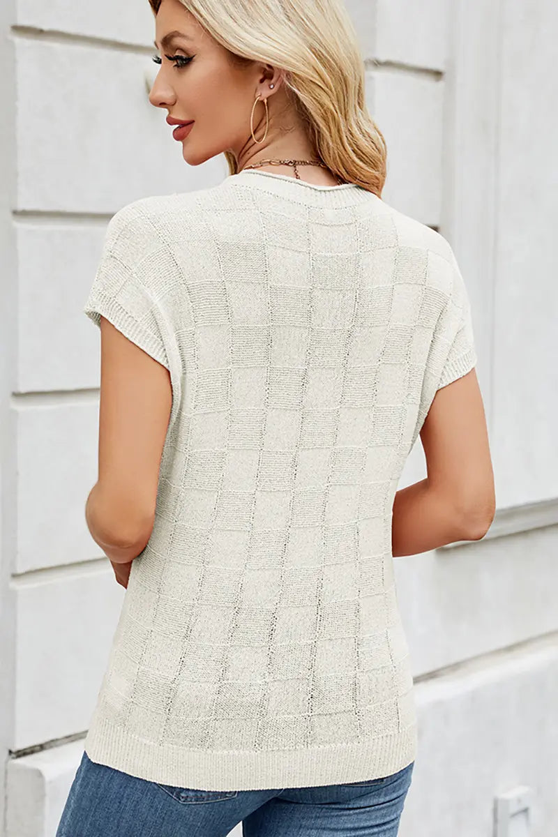 Checkered Knit Casual Sweater