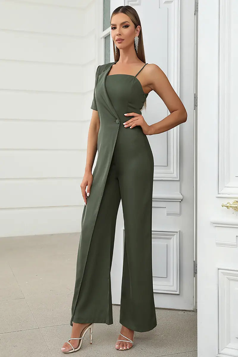 Sexy strapless jumpsuit met wijde pijpen en open rug
