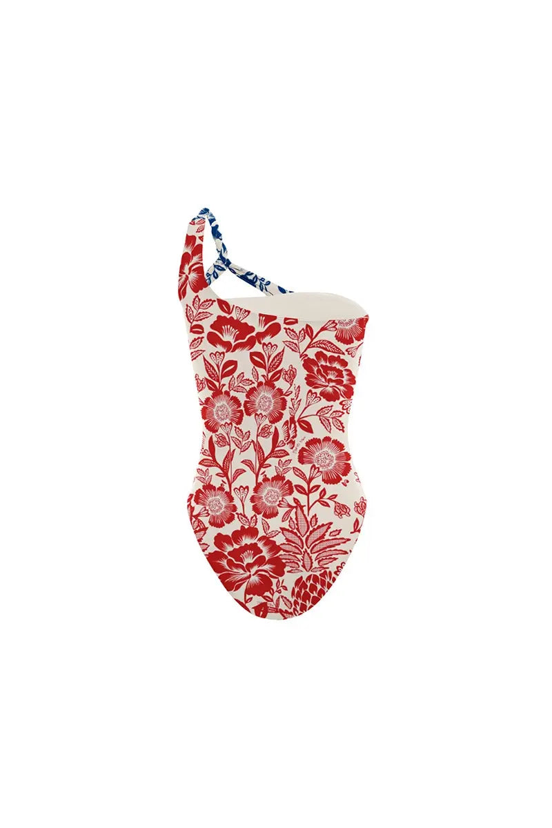 Rood Blauw Patchwork Etnische Print Badpak