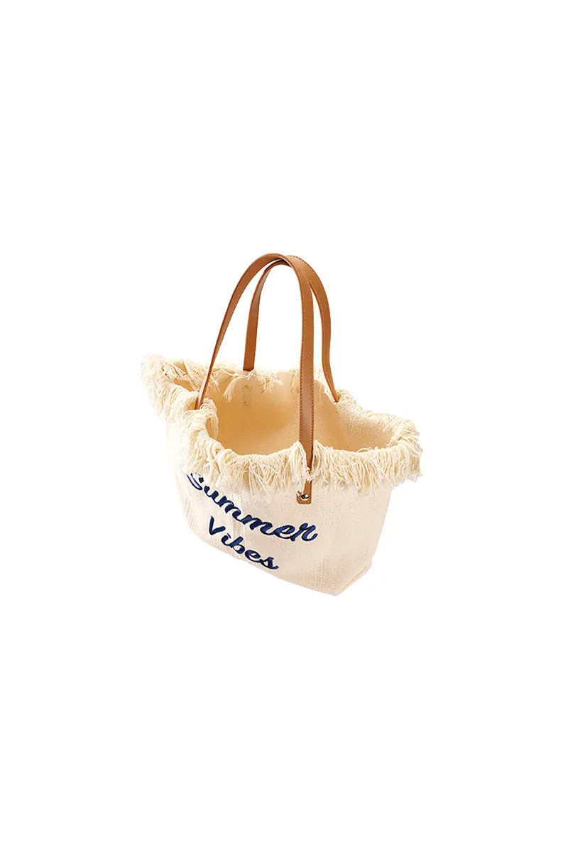Colorblock Letter Fringe Large Tote Bag
