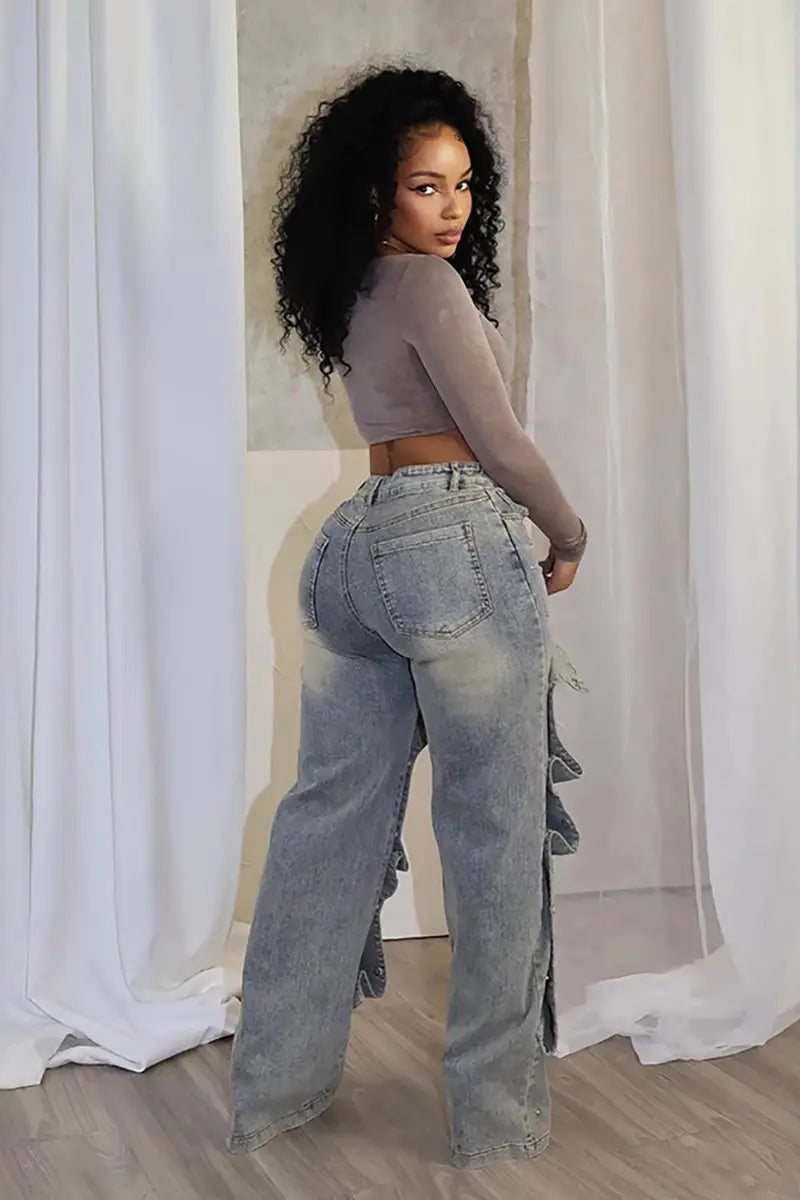 Detachable High-Waist Denim Pants