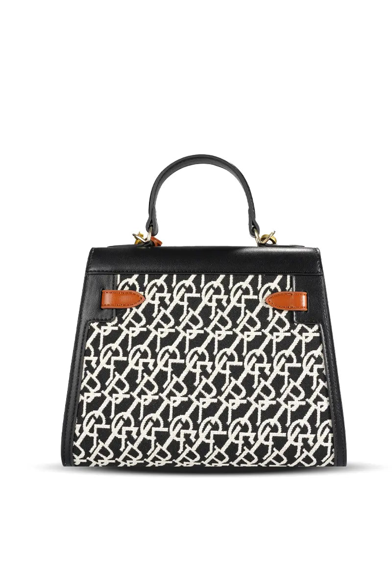 Branded Jacquard Stitch Kelly-Style Shoulder & Top Handle Bag