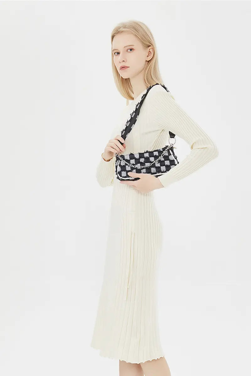 Checkerboard Chain Top Handle Shoulder Bag