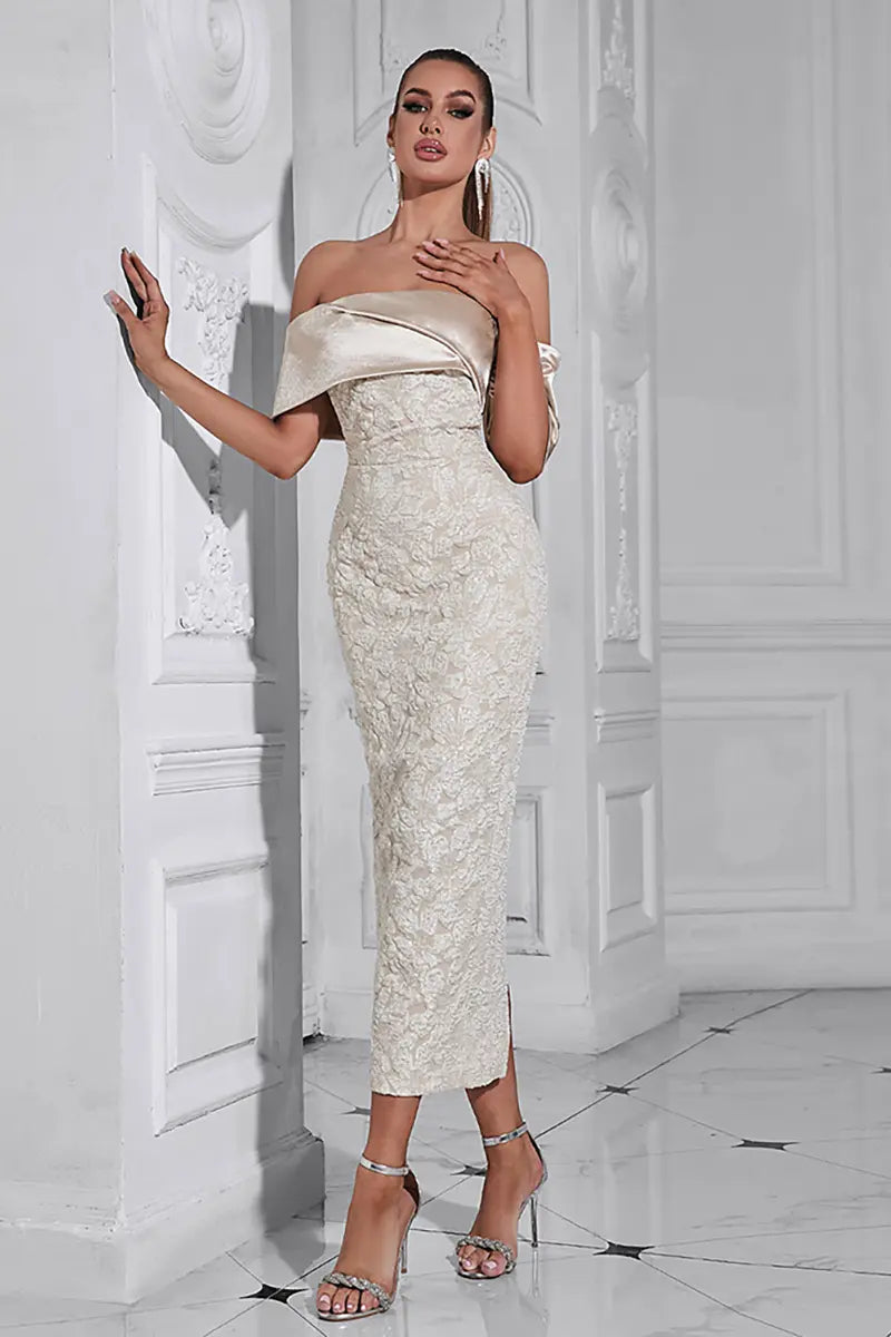 Bandeau Avondjurk met Jacquard en Rugsplit