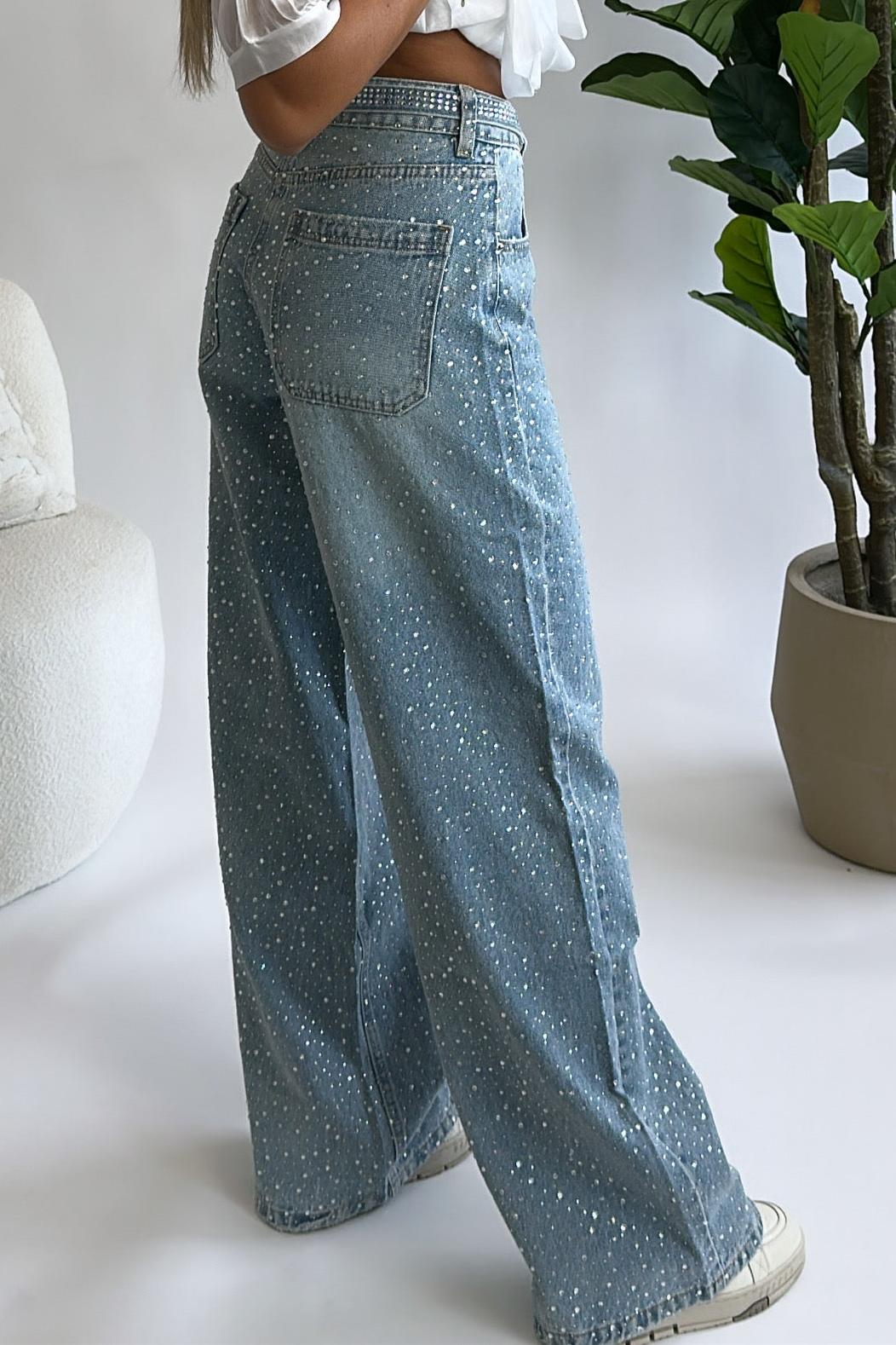 Nova Rhinestone Belted Jeans