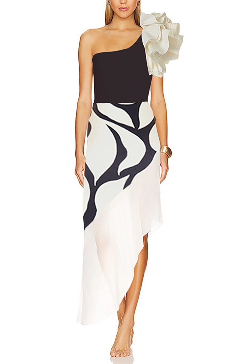 One Shoulder Ruffle Layer Retro Swimsuit