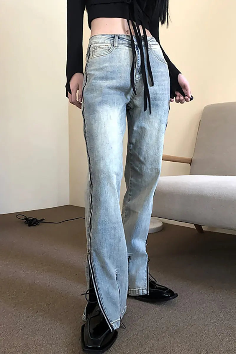 Streetwear Flare Rits Jeans