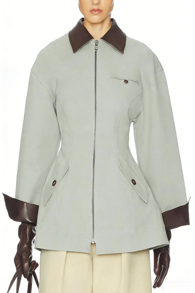 Light Grey Oversized Cropped PU Jacket