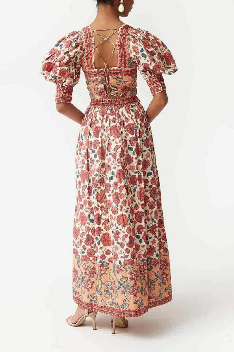 Floral Print Square Neck Top & Skirt Set