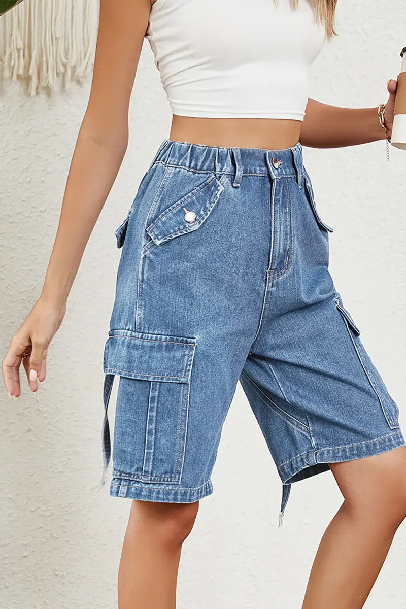 Gewassen denim cargoshorts