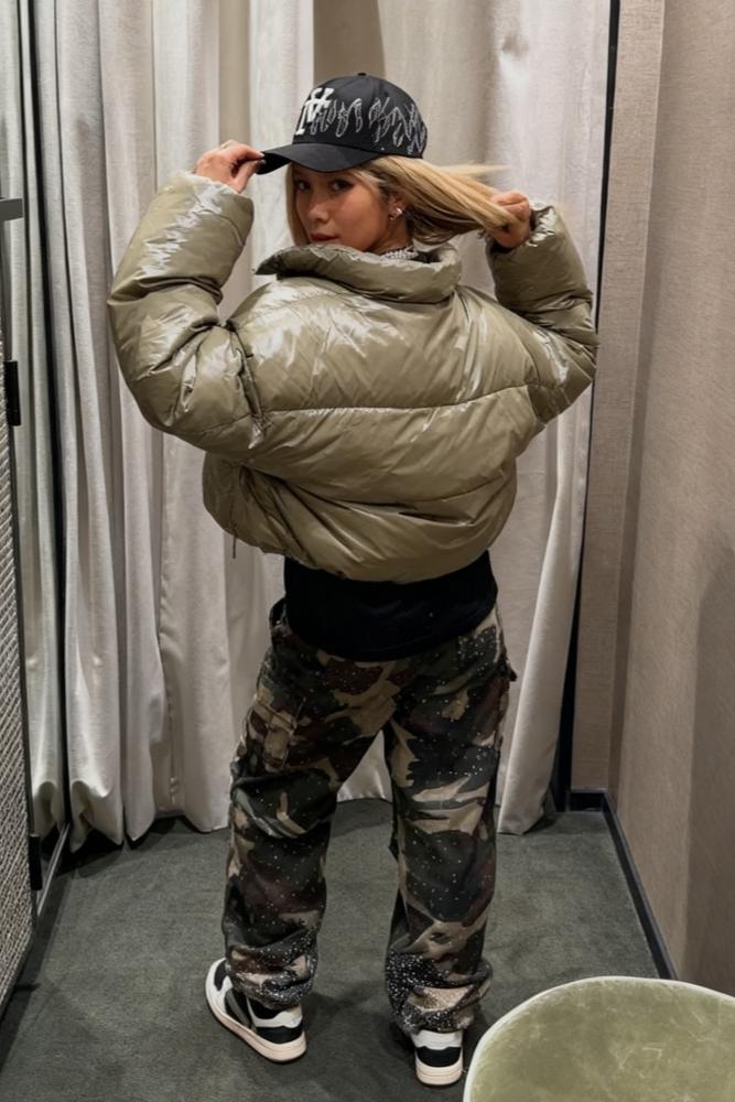 Camo Rhinestone Drawstring Cargo Pants