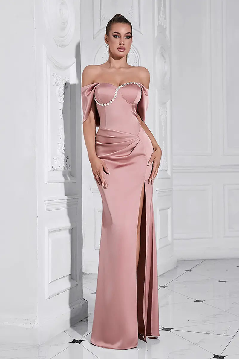 Elegant One-Shoulder Diamond-Detail Gown