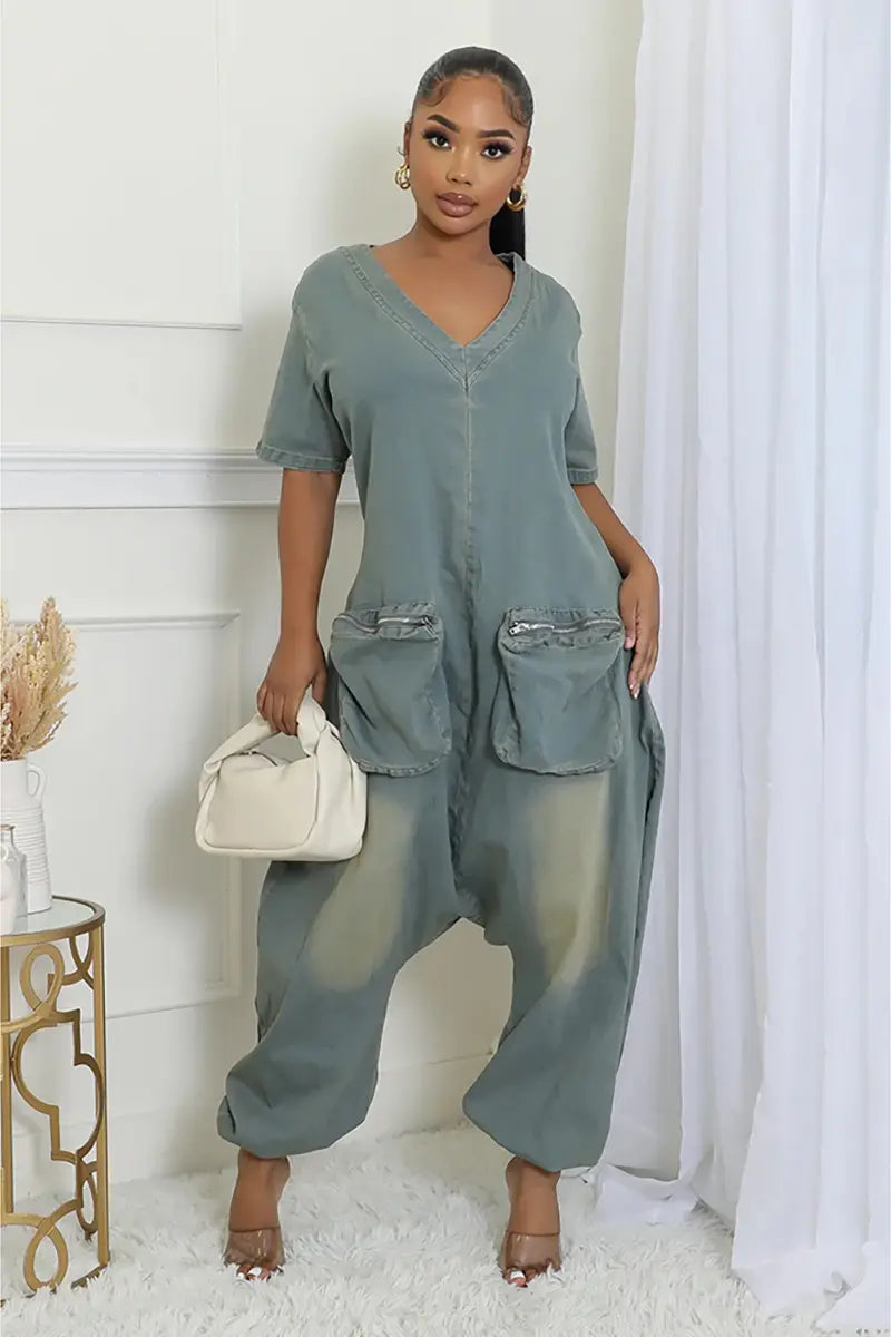 Retro losse jumpsuit met zakken