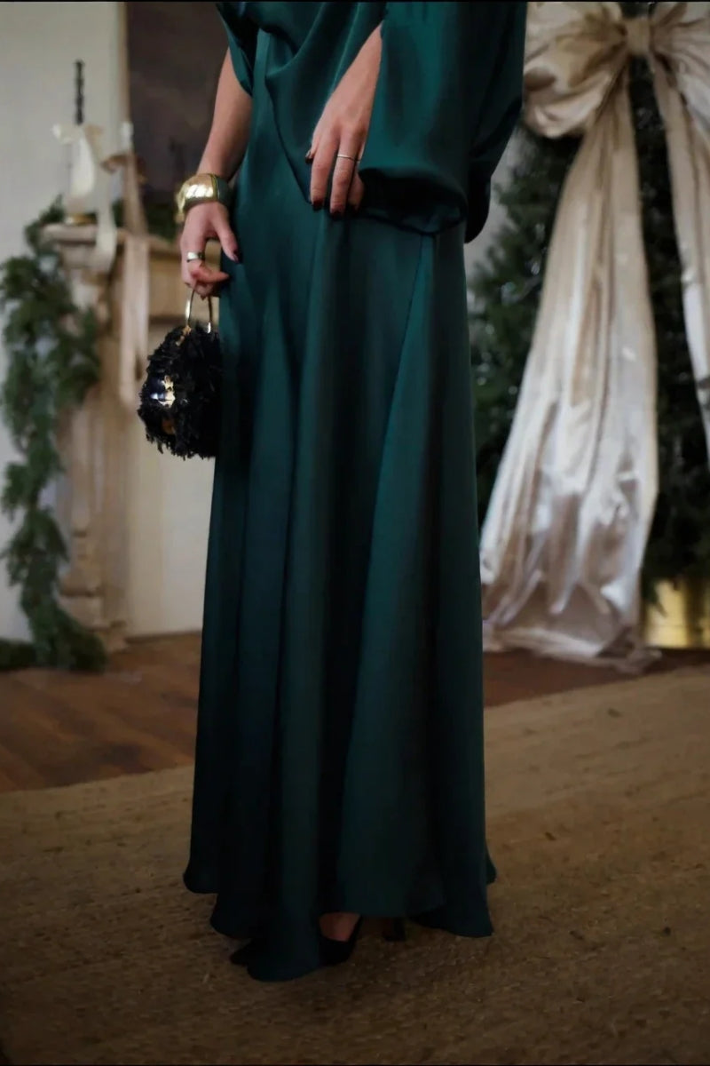 Convertible Draped Top & A-Line Maxi Skirt Set