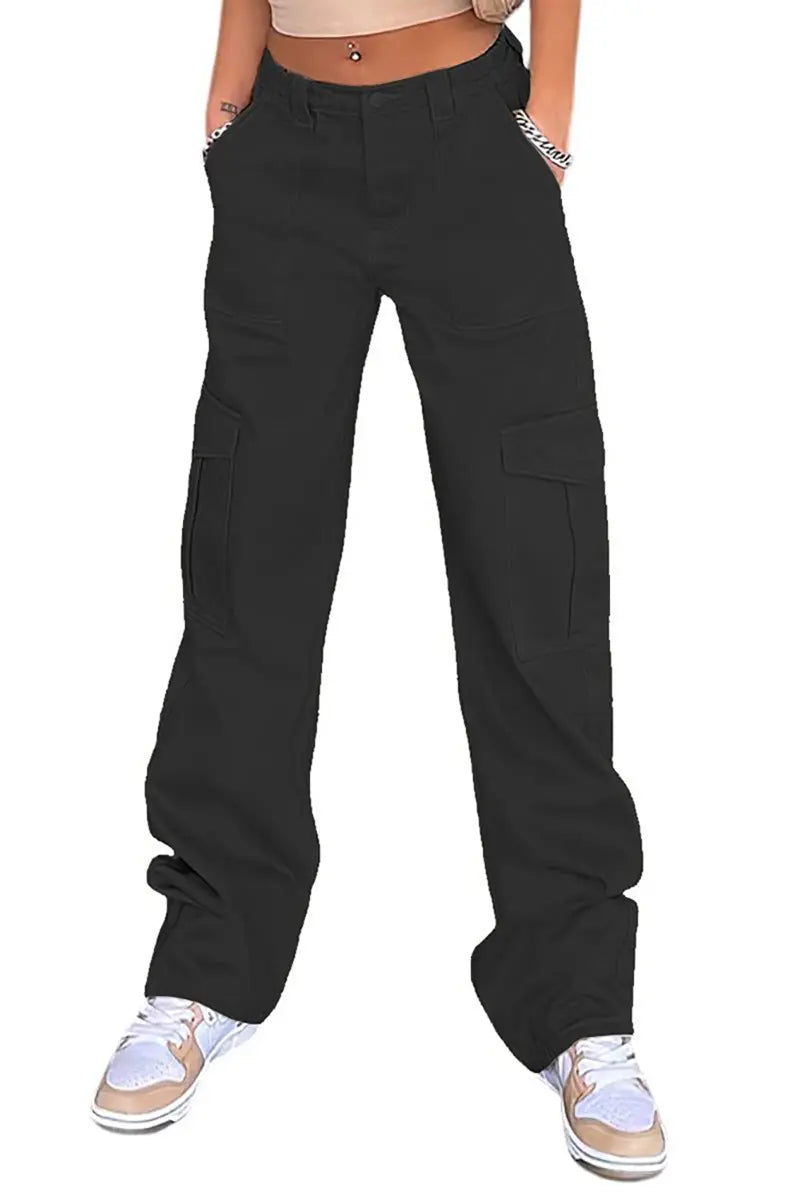 High-Waist Slim Cargo Pants