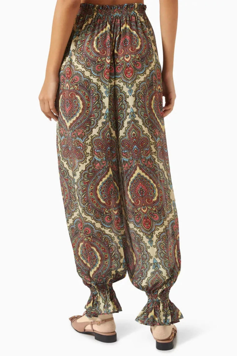 Paisley Print Relaxed Scarf Blouse & Elastic Hem Pants Set