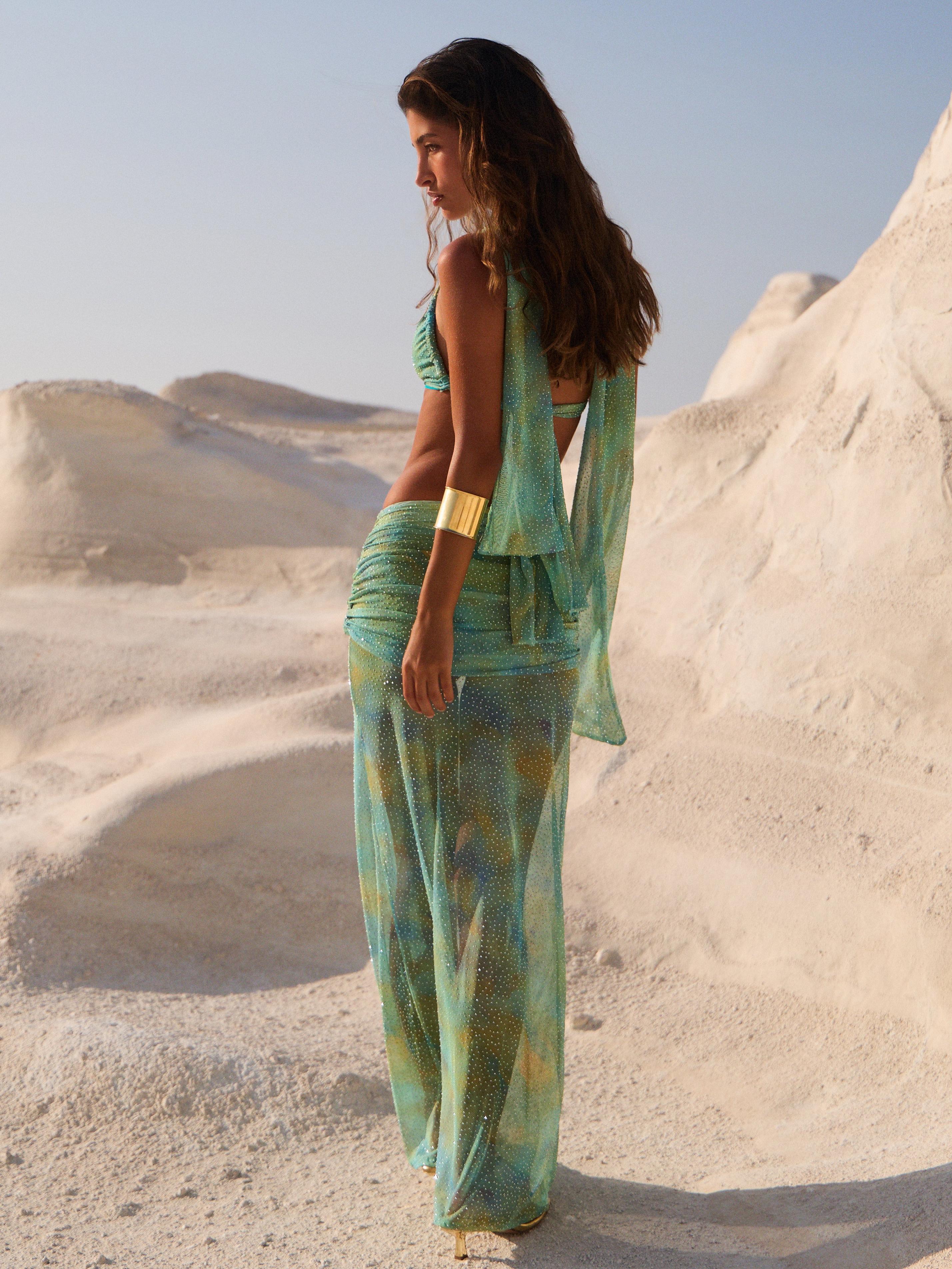 Aquamarine Mesh Maxi Skirt Set