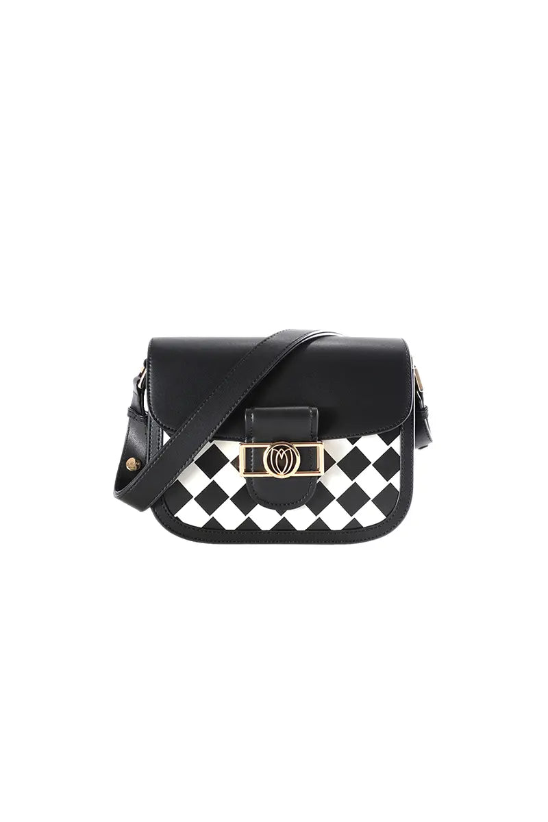 Checkerboard Saddle Crossbody Shoulder Bag