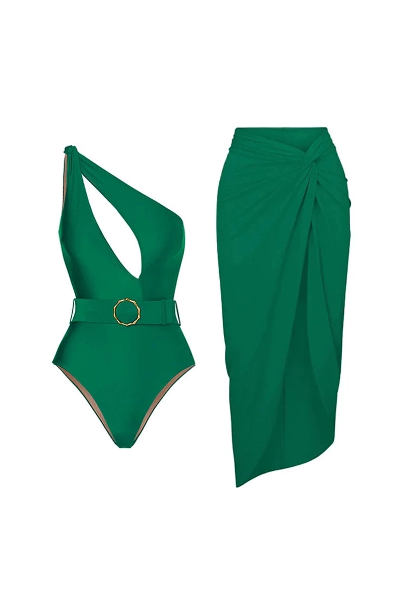 Effen Kleur Elegante Eendelige Badpak Set