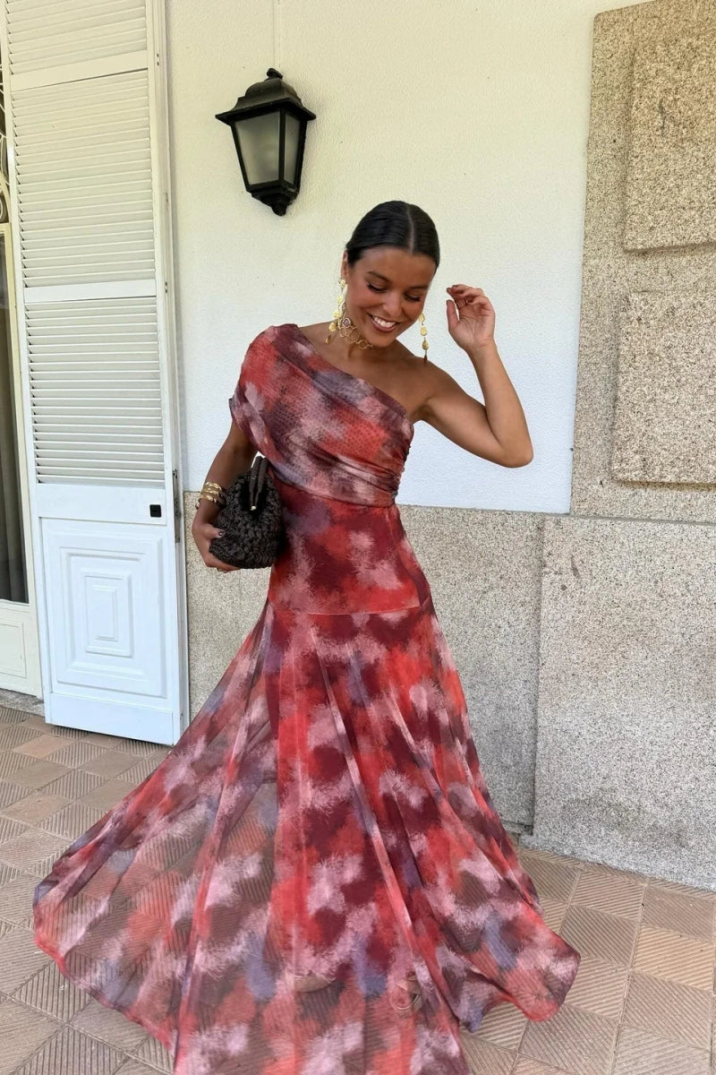 One Shoulder Tie Dye Maxi Dress