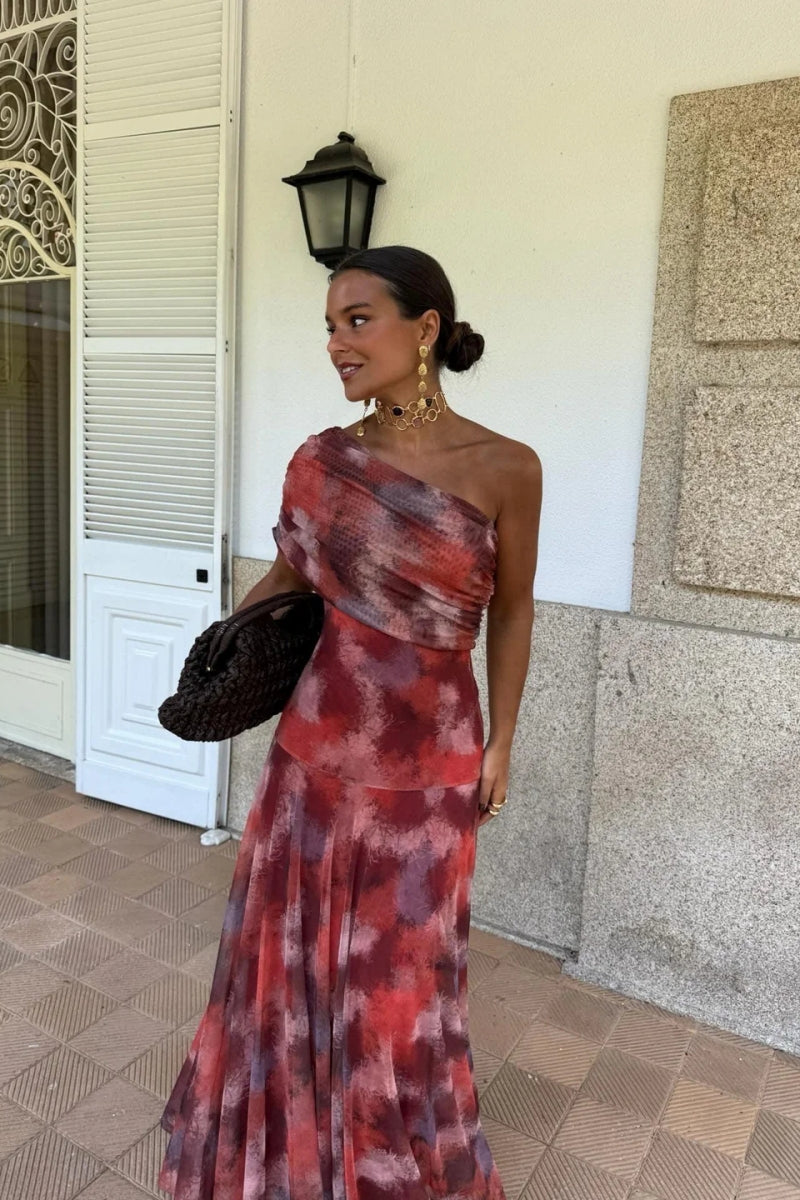 One Shoulder Tie Dye Maxi Dress