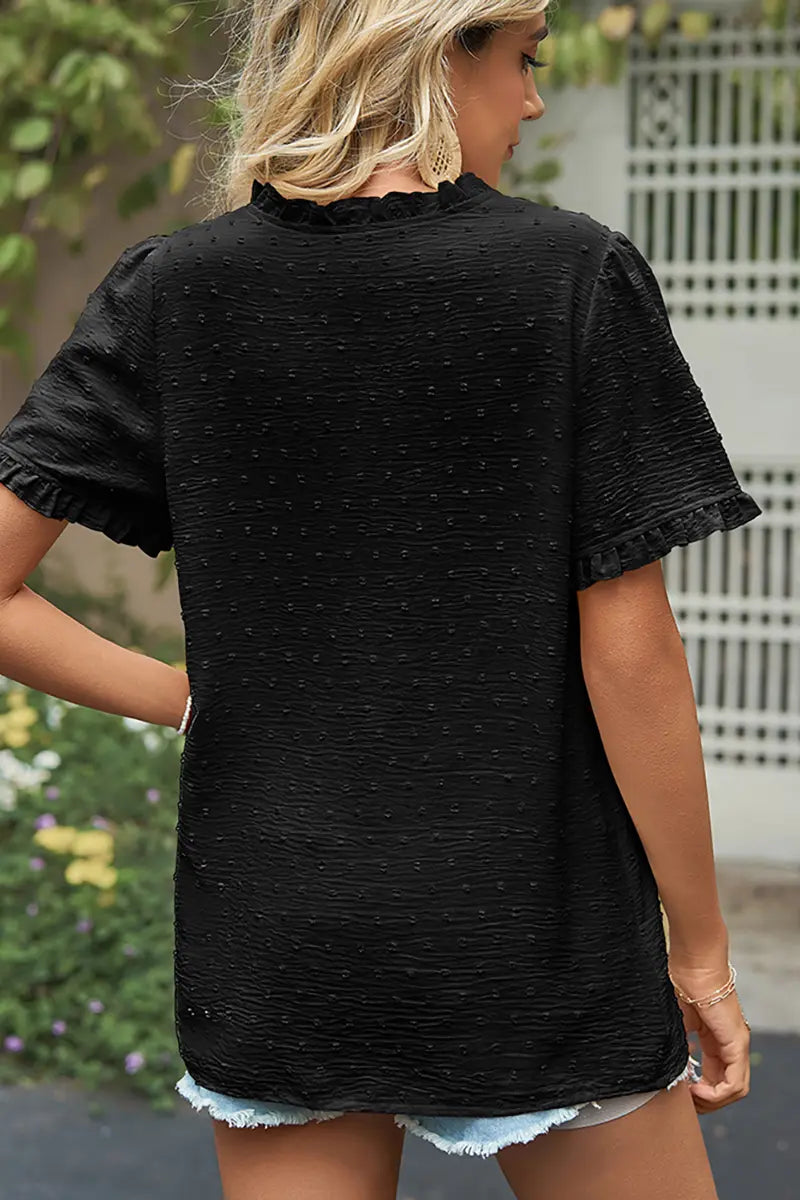 Chic Princess-Sleeve Cutwork Chiffon Blouse