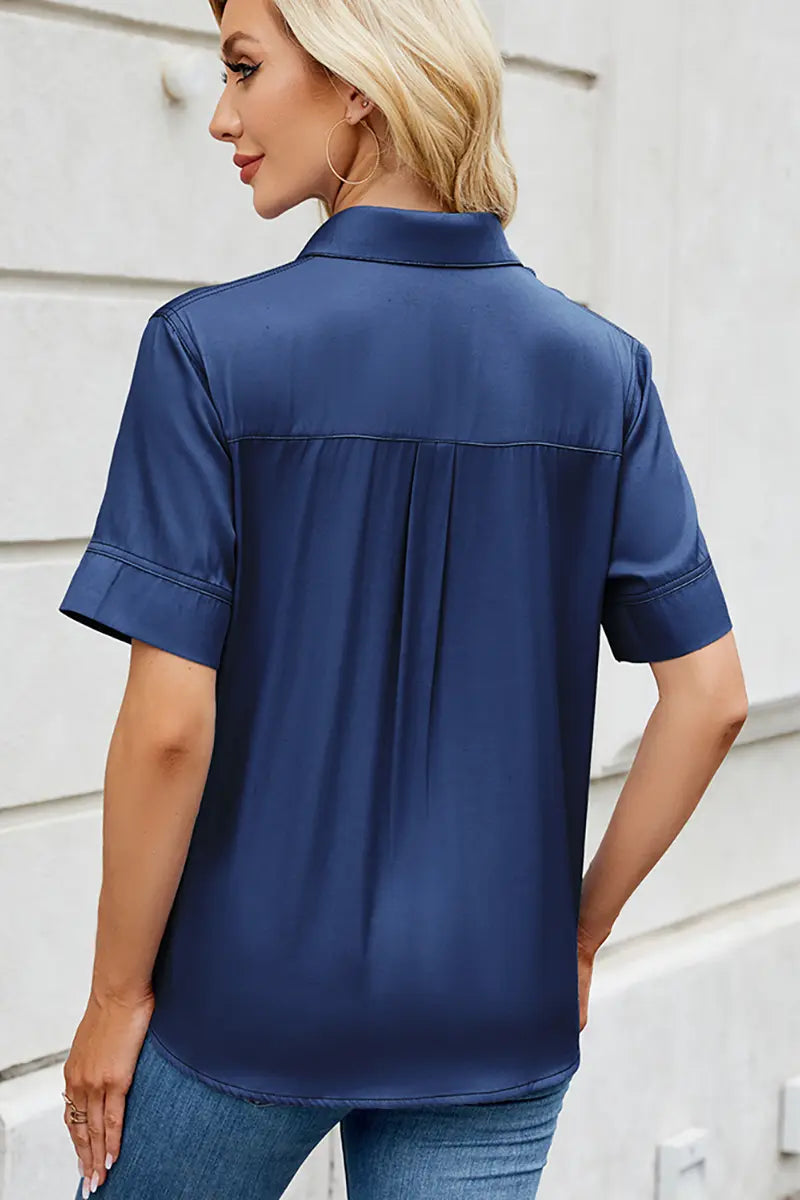 Relaxed Fit Korte Mouw Denim-Look Overhemd