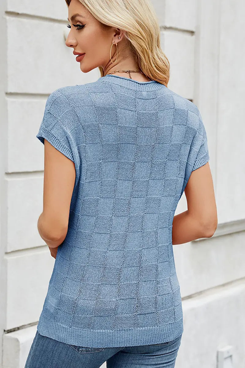 Checkered Knit Casual Sweater